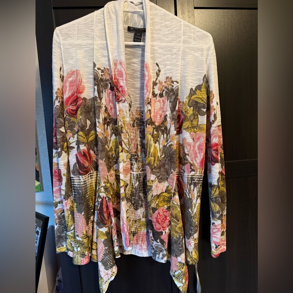 INC International Concepts Pink and Green Floral Cardigan